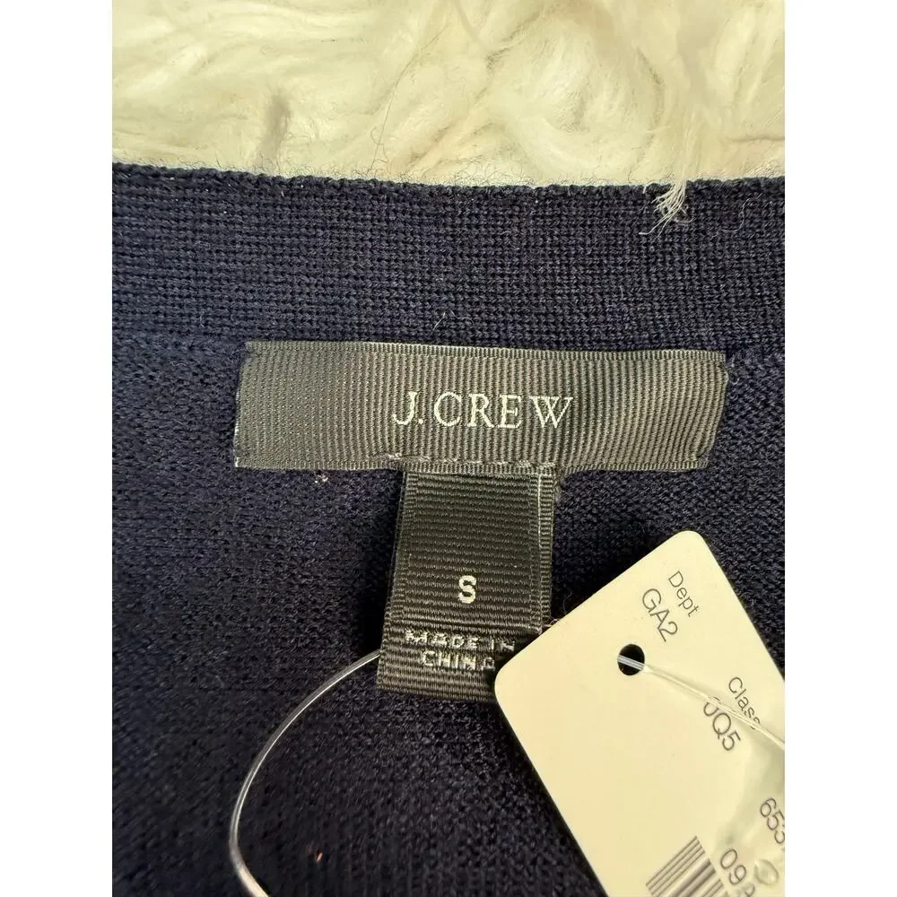 J. Crew Classic Merino Wool Long Lightweight Cardigan Sweater Navy Size S NWT